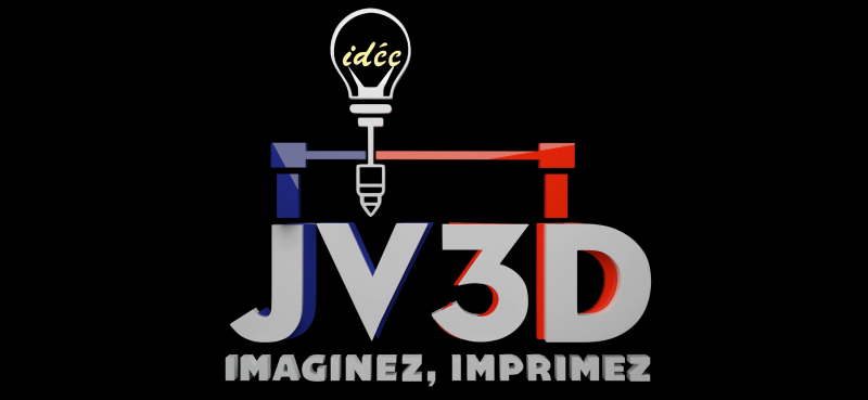 Logo JV3D animé avec bras robotisés